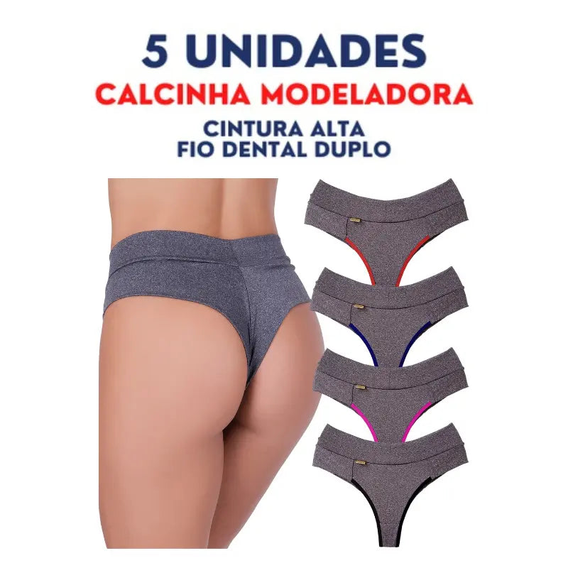Calcinha Modeladora Cós Alto Reforçado - Kit com 5 Calcinhas™ | Conforto e Modelagem Perfeita