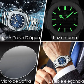 Relógio De Luxo Masculino Aço Inoxidável E Quartzo - À Prova D'água