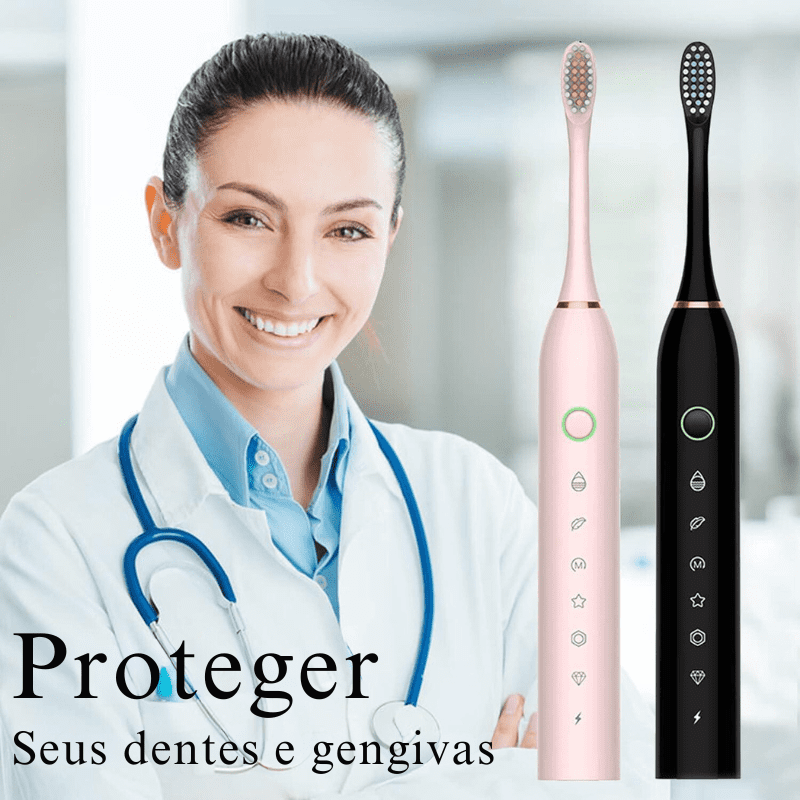 Escova de Dente Eletrica White Sync 5 em 1 + Estojo e 4 Escovas Extras Grátis