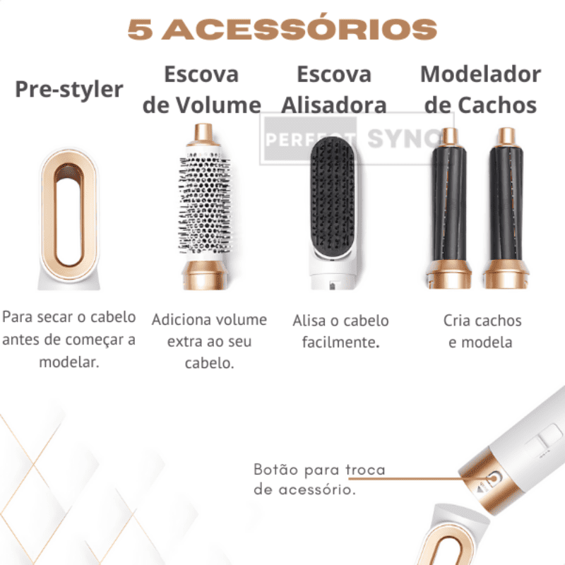 Escova Modeladora 5 em 1 Sync AirStyler [PROFISSIONAL] + BRINDE