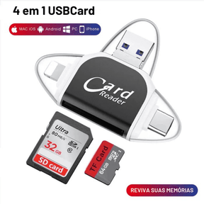 USBCard 4 em 1 - Leitor de Cartão SD Universal | Fotos de Câmeras Digitais no Celular em Segundos