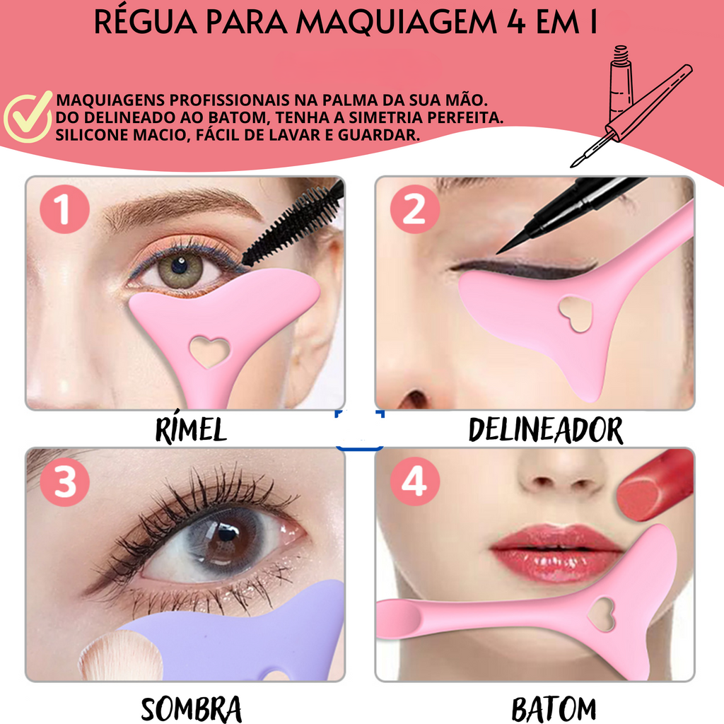Régua de Maquiagem Profissional PerfectLine® 4 em 1 - Rímel, Delineador, Sombra e Batom