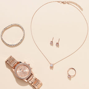 Relógio Feminino de Luxo com 6 peças - Relógio + 5 Acessórios